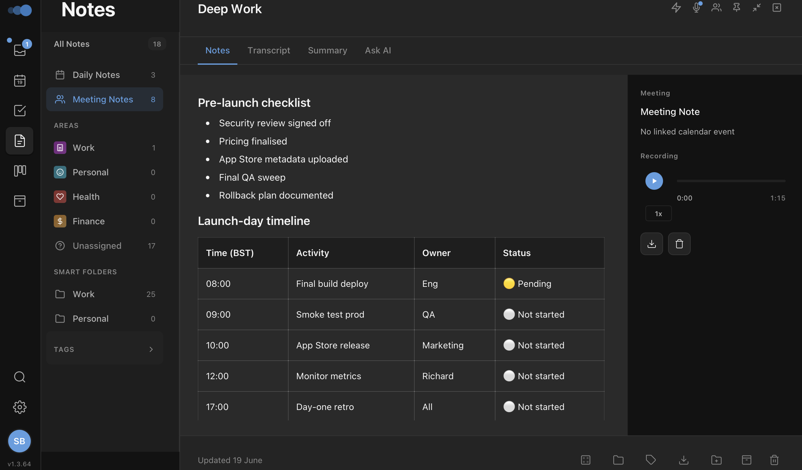 Cadeo rich text note editor